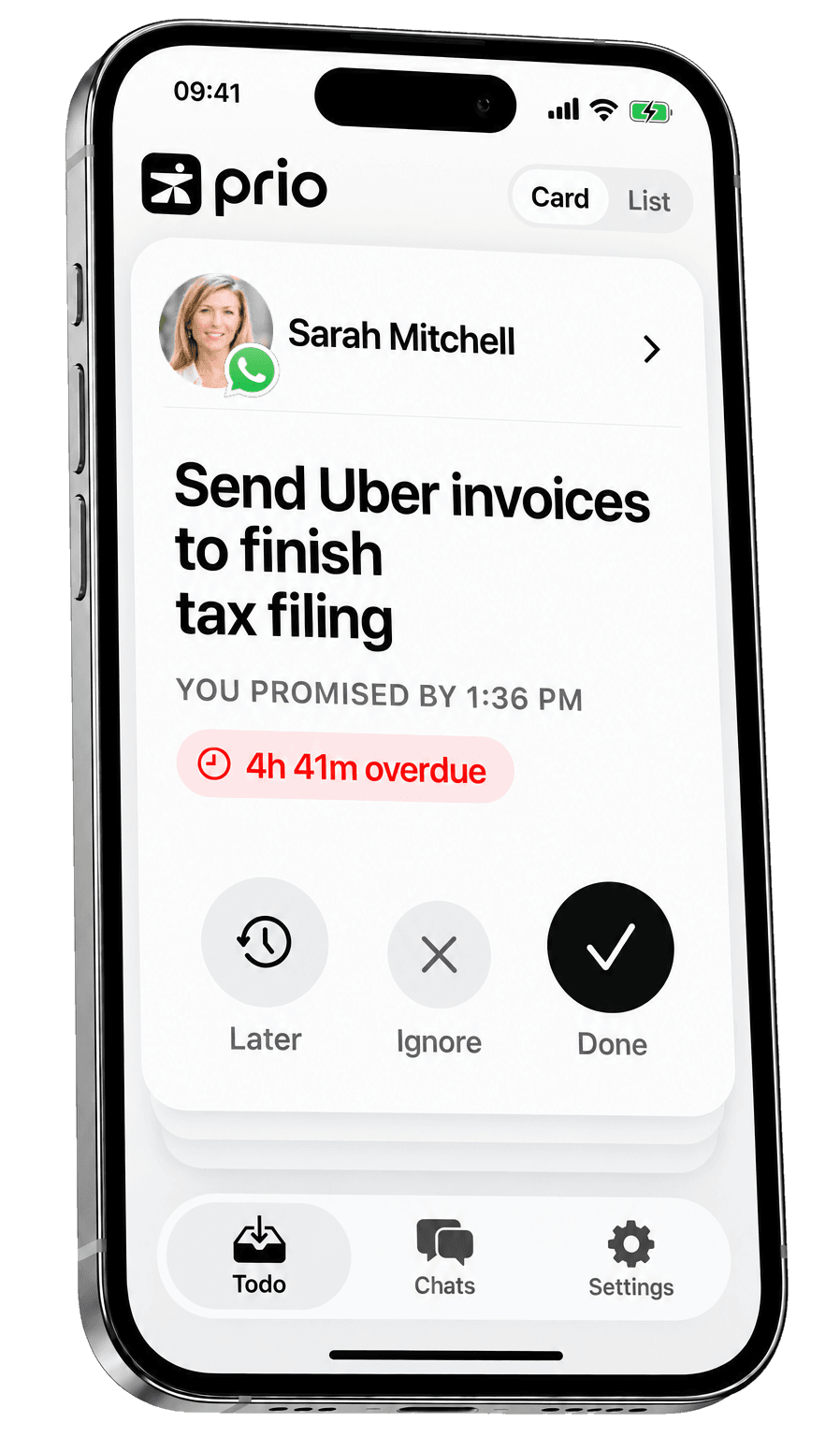 Prio on an iPhone: the one card that needs you.